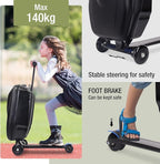 2-in-1 Ride-On Scooter Suitcase for Kids & Adults, 20” Foldable Hardshell Carry-On Luggage for Travel, Lightweight Kids Scooter Bag with Wheels