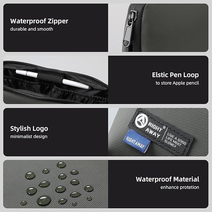 RIGHT AWAY Travel Tech Pouch，Waterproof Cord Case，Electronics Organizer Travel Case，Cable Organizer Storage Bag For Phone, Charger, Accessories(Dark Green)