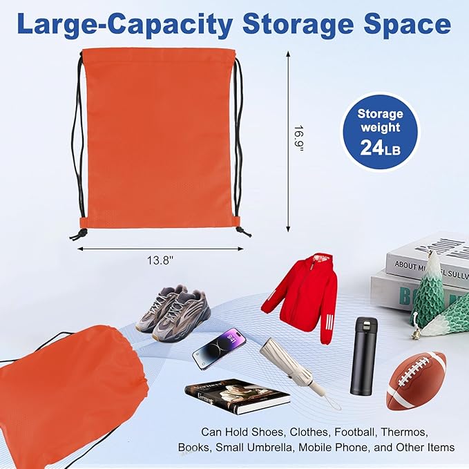 2-Pack Waterproof Drawstring Backpacks, Soccer-Texture Oxford Fabric, 16.9" × 13.8", Lightweight 0.19 lb Each, No Eyelets, Gym & Marathon Gear Sacks(Orange)