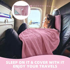 3 in 1 Travel Blanket Pillow Set - 350 GSM Thick Travel Blanket Airplane Compact with Bag, Soft Bag with a Pocket, Inflatable Travel Pillow for Camping & Car Trip (Blush Pink)