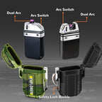 2 Pack Waterproof Lighter Outdoor Electric Lighters Dual Arc Windproof Lighters USB Rechargeable Flameless Plasma Lighter Camping Hiking Adventure Survival Tactical Gear