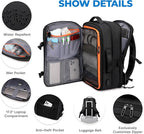 Rcrirth Carry On Travel Backpack for Airplanes | 35L Suitcase Backpack Luggage Business Weekender Bag - Expandable Travel Carry On Flight Approved for Men Women - Black