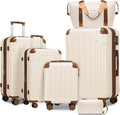 6 Piece Luggage Sets with Bags, Lightweight Expandable Checked Luggage Sets, Hardshell ABS Spinner Wheels Carry on Suitcase with TSA Lock, for Travel, Women Men (2 Cream Brown, 18/20/24/28inch+2bags)