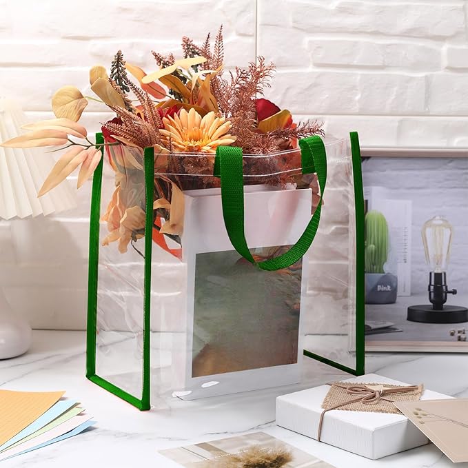 Eccliy 30 Pack 12x12x6 Inch Clear Tote Bag Stadium Approved Bulk Plastic Beach Tote Gift Bag with Handle for Gym Sports | 30 Pack, 12x12x6 Inch, Stadium Approved, Bulk, with Handle, Tote Gift Bag