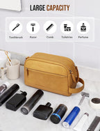 PU Leather Toiletry Bag for Men - Water Resistant Travel Bag for Toiletries, Bathroom Essentials, Accessories - Yellow