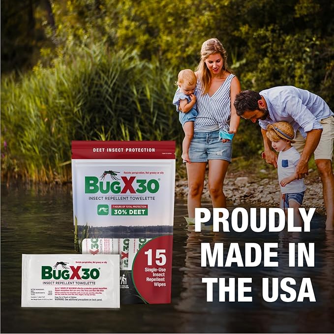 CoreTex Bug X 30 Mosquito, Tick, & Insect Repellent Wipes with 30% DEET - Pack of 100 Single-Use Bug Repellent Wipes for Up to 7 Hours of Reliable Protection Against 12 Types of Biting Insects