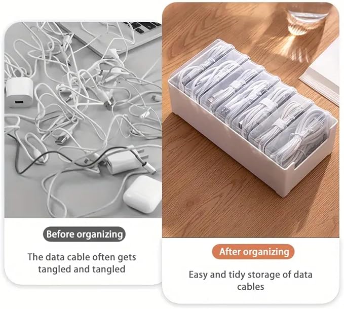 Cable Organizer Storage Box with 7 Wire Ties,Desktop Cable Management Box with Switch, Power Cord Organizer for Office,Home,Desk Accessories Storage Stationery Supplies（Clear）