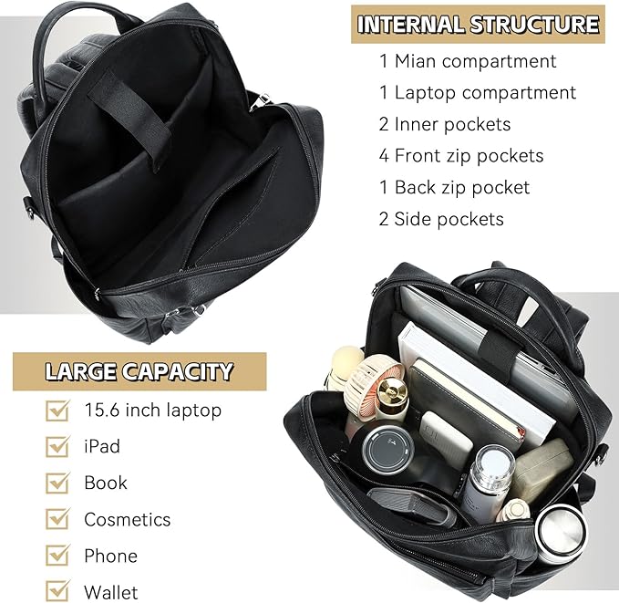 AGLOD Vegan Leather Laptop Backpack for Women 15.6 Inch Work Backpack Purse for Travel College