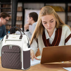 VANKEAN 17 Inch Laptop Backpack for Women Fashion Computer Work Bag, Large Capacity Waterproof Backpack, College Daypack Business Travel, Beige-Coffee