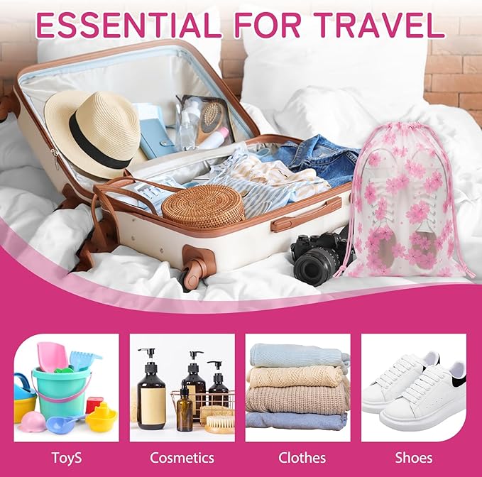Shoe Bags for Travel, Travel Shoe Bags for Packing, Large Waterproof Portable Drawstring Travel Shoe Storage Bag Travel Essentials Women for and Men (Flowers)