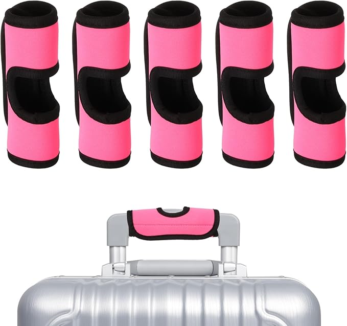 uxcell 5 Pcs Luggage Handle Wrap, Hollow Neoprene Handbag Grip Cover Protector Luggage Identifiers Suitcase Handle Wraps for Luggage Suitcase Travel Bags, Pink