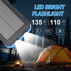 Power Bank Solar Charger 20,000mAh, Portable Phone Charger, 4 Cables Outdoor Waterproof External Backup Power Charger with USB-C for Cell Phones, Solar Battery Pack with Dual Flashlight for Camping