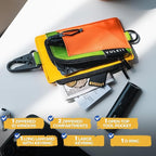 VULKIT Water-Resistant Keychain Wallet with Lanyard for Men and Women, Outdoor Zipper Pouch Wallet with Clear ID Window, for Hiking, Fishing, Skateboard and any Outdoor Activities, Citrus Trail