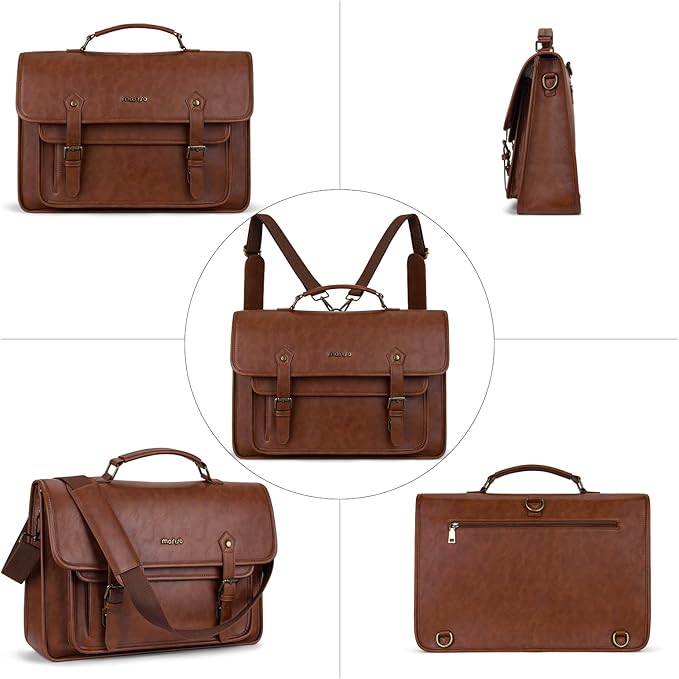 MOSISO 3 in 1 Laptop Bag, 17.3 inch PU Leather Shoulder Bag Briefcase Messenger Satchel Laptop Backpack, 17-17.3 inch Computer Bags Handbag Bookbag, Brown