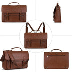 MOSISO 3 in 1 Laptop Bag, 17.3 inch PU Leather Shoulder Bag Briefcase Messenger Satchel Laptop Backpack, 17-17.3 inch Computer Bags Handbag Bookbag, Brown