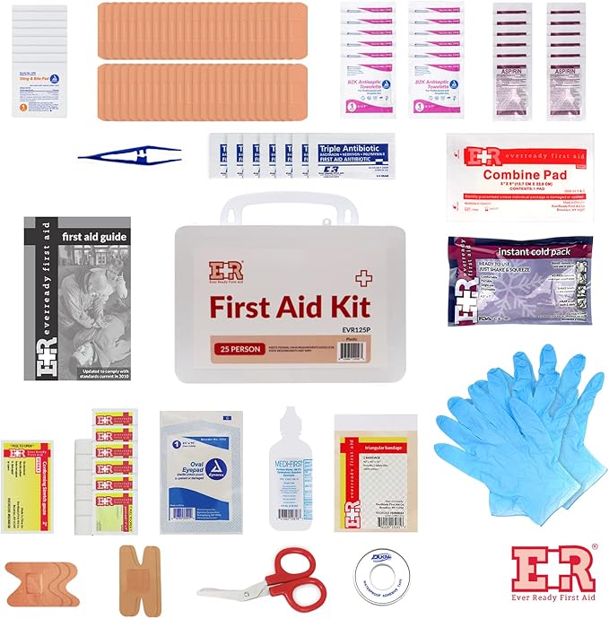 Ever Ready First Aid 107 Piece 25 Person First Aid Kit with Plastic Case, OSHA Compliant