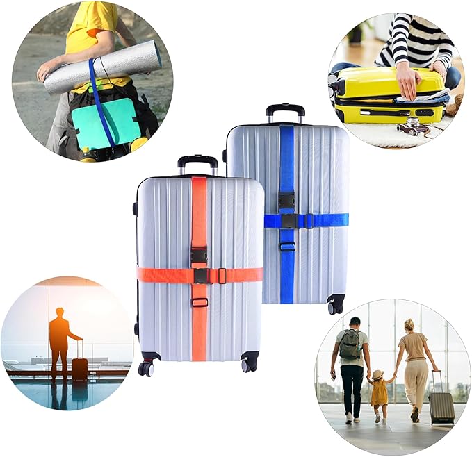 2Pcs Luggage Straps for Suitcase Travel Accessories TSA Approved, 80In Long Belts to Keep Your Suitcase Secure, Adjustable Bag Straps with Quick-Release Buckle for Travel Bag Closure, Brown