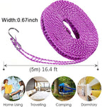 Foshine 2 Pack Clotheslines 1.64ft Length Camping 5m Clothesline White Purple Drying Rope Portable Windproof Travel for Indoor Outdoor Laundry