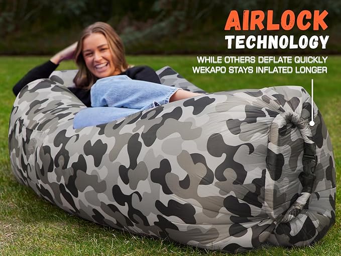 WEKAPO Inflatable Couch Air Lounger Chair - Camping & Beach Accessories, Portable Blow up Sofa for Hiking, Lawn, Indoor/Outdoor Movies & Music Festivals. Lightweight and Easy to Set Up Air Hammock