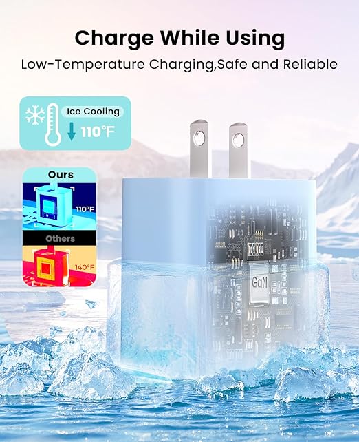 FEEL2NICE iPhone Charger Fast Charging 2 Pack Type C Wall Charger Block with 2 Pack [6FT&10FT] Long USB C to Lightning Cable for iPhone 14/13/12/12 Pro Max/11/Xs Max/XR/X,AirPods Pro,Blue