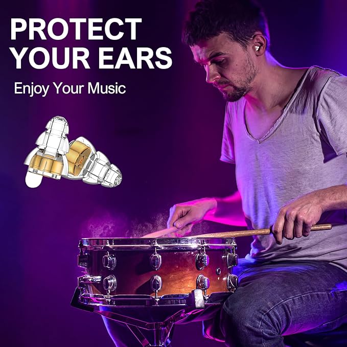 YomauiYee High Fidelity Concert Earplugs for Concerts Musicians, Music Festivals, Earplugs for noise reduction, 24db 2 Pairs (Gold)