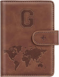 Passport Holder Wallet Cover Personalized Letter A-Z Travel Wallet RFID Blocking Passport Cover Wallet Case for Travel Passport Book Holders for Women and Men, Brown-G