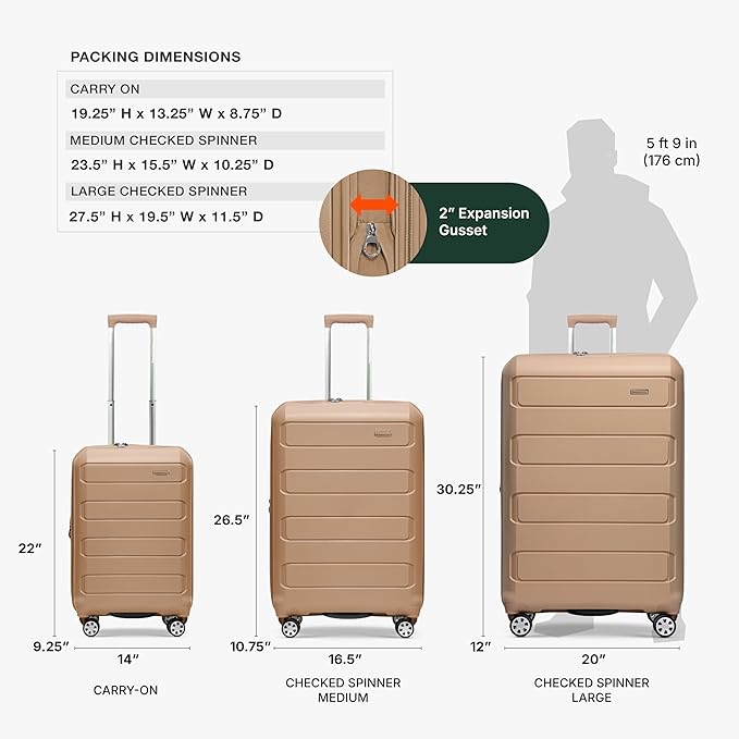 Traveler's Choice Pagosa Hardshell Expandable Luggage with Spinner Wheels, Latte Beige, 26-Inch Medium