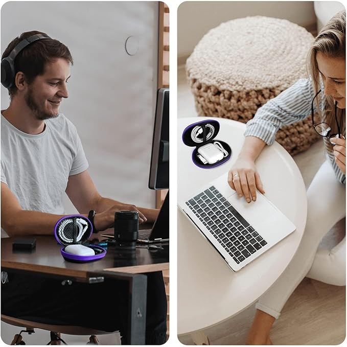 for Earbuds Carrying Case, Small Oval Storage Cases, Tech Pouch, Portable Storage Earbud Pouch Bag for Earbuds, in-Ear Headphones, Earphones, Headsets, Hearing Aids, USB Charging Cable, Purple1