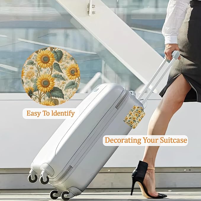Sunflower Luggage Tags for Suitcase 3 Pack, Privacy Cover ID Label with Stainless Steel Loop and Address Card for Travel Bag Suitcase