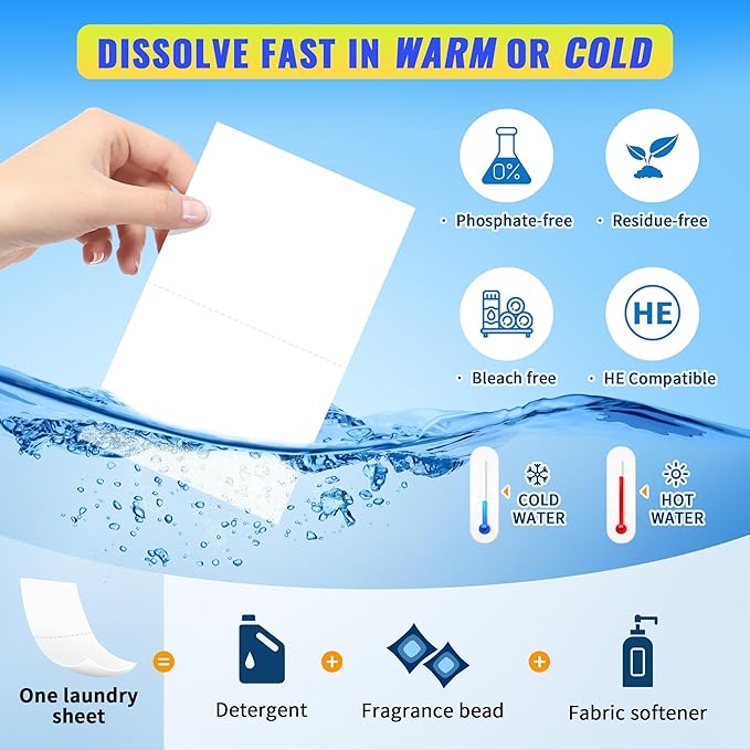 FIXSMITH Laundry Detergent Sheets - 100 Loads (50 Sheets) Fresh Linen Scent - Hypoallergenic, Laundry Detergent Strips Ultra-Concentrated Travel Detergent Sheets.Plastic-Free,Liquidless.