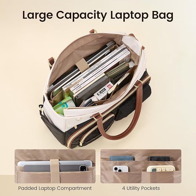 LOVEVOOK Tote Bag for Women, Nurse Bag with Large Cup Holder, Large Capacity Teacher Tote with Multi Pockets, Water Resistant Nurse Diaper Tote Fit 15.6 Inch Laptop for Work, 15.6 Inch