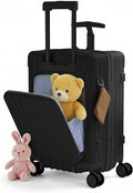 TABU 20" Carry on Luggage with Seat for Kids & Adults，Front-Opening Hardshell Carry On Suitcase with Double Handles & TSA Lock, Black