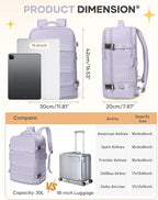Carry On Backpack Personal Item Travel Backpack For Women Airline/Flight Approved Waterproof Sports Luggage Casual Daypack Small Hiking Backpack Purple
