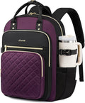 LOVEVOOK Laptop Backpack for Women with Giant Tumbler Holder Pocket, 15.6 Inch Water Resistant Lightweight Daypacks for College Work Business, Nurse Teacher Computer Bags, Purple Black
