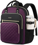 LOVEVOOK Laptop Backpack for Women with Giant Tumbler Holder Pocket, 15.6 Inch Water Resistant Lightweight Daypacks for College Work Business, Nurse Teacher Computer Bags, Purple Black