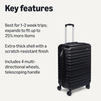 Amazon Basics 26" Hardside Medium Checked Luggage, Expandable For Up to 15% More Space, With Scratch-Resistant Surface, Four Multi-directional Wheels, Black