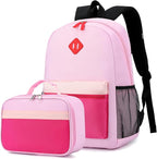 Backpack Set for Girls Boy Kids Backpack with Lunch Box for Elementary Primary Kindergarten School Bag (Purple Pink Set, Large)