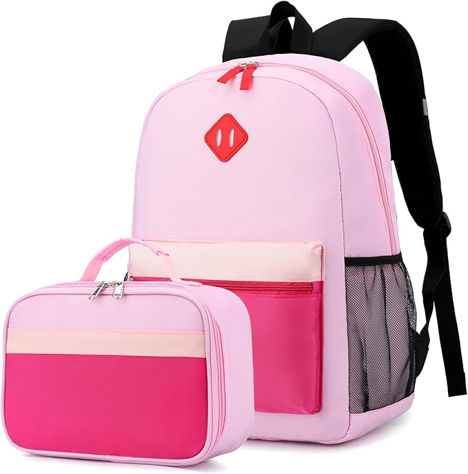 Backpack Set for Girls Boy Kids Backpack with Lunch Box for Elementary Primary Kindergarten School Bag (Purple Pink Set, Large)