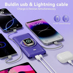 Magnetic 10000mAh Portable Charger for iWatch & iPhone, PD Fast Charging Wireless Power Bank Built-in Cables and Wall Plug, External Travel Battery Pack Compatible with iOS Android Phones