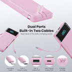 Portable Charger with Built-in AC Plug and Cables,13800mAh All in One USB C Fast Charging Power Bank,Travel Essentials Portable Phone Charger Battery Pack for iPhone 17/16/15/14/13,Galaxy,Android-Pink