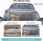 BOYATU Checkered Travel Makeup Bags: Vacation-Ready Light Blue Large Capacity Cosmetic Bag for Women - 3 Pcs Set Toiletry Organizer with Waterproof Leather - Easy to Clean Beach Trip Essential