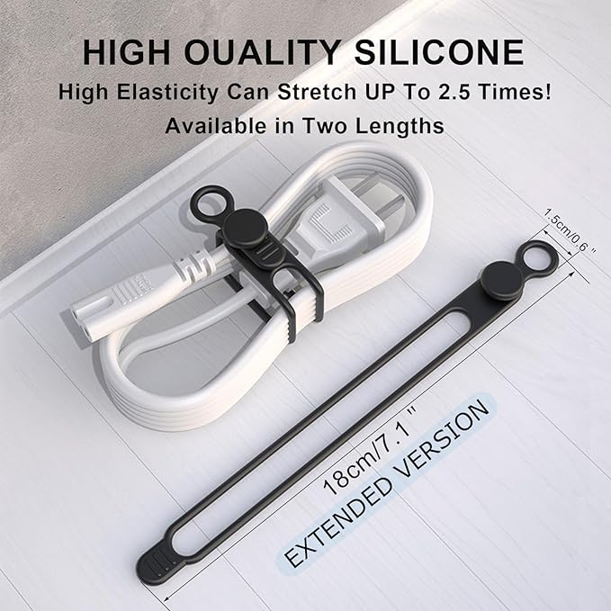 UMUST Silicone Cable Straps,10PCS 7.1"Cord Ties, Reusable Cable Ties，Travel Cord Organizer，Wire Organizer Ties for Kitchen,Home,School,Bundle Storage for Cables Etc（5 Colors）