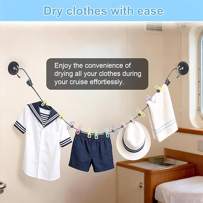 Magnetic Clothesline for Cruise Ship Cabin Approved - Portable Travel Clothes Line,Strong Rubber Coated Non-Scratch Magnets,Travel Clothesline for Cruise Ship Essentials(Updated Stronger Magnets)