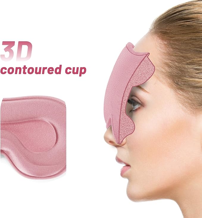 Sleep Eye Mask for Men Women, Sleeping Mask for Side Sleeper, Travel Blackout Night Blindfold Eye Shade Cover with Adjustable Strap (Pink)