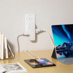 3 Way Outlet Vertical Wall Tap Splitter Adapter with 3 Prong Plug for Behind Furniture, Hard Plastic,UL Listed,1PK.