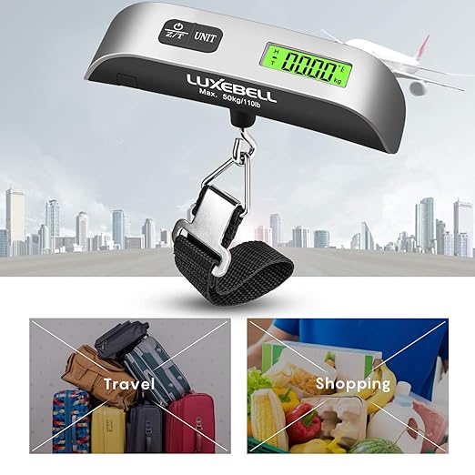 Luxebell Luggage Scale Portable Handheld Digital Suitcase Weight 110lbs Airplane Travel Essentials Gift LCD Backlight Temperature Sensor