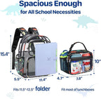 Bagseri 2pcs Clear Backpack for Boys - 15 Inch School Bag with Clear Lunch Bag, Heavy Duty Transparent Bookbag for Kindergarten to Grade 2, Fits Folders, Black Dinosaur