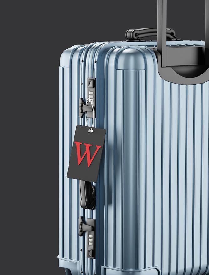 Gostwo 2 Pack Luggage Tags for Suitcases, 26 Initial Letter Travel Luggage Baggage Identification Labels ID Tag Fully Bendable Tags with Stainless Steel Loop (Black) (Letter S)