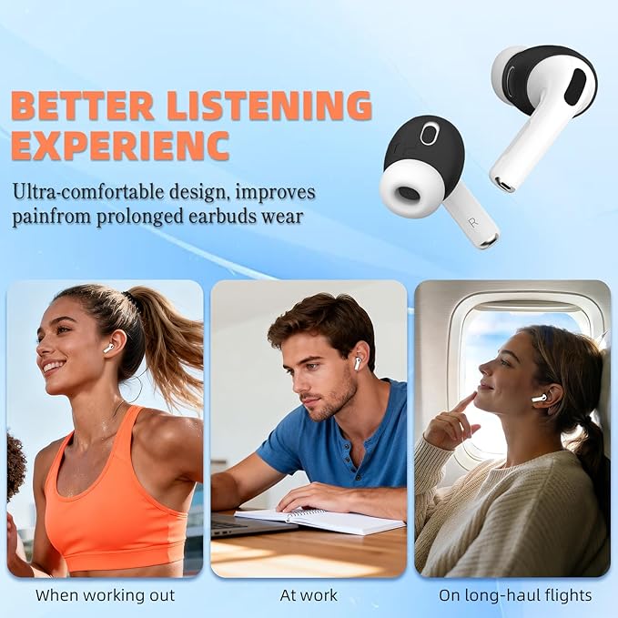 [5 Pairs] for AirPods Pro 3 Ear Tips Cover [Fit in Case], Soft Silicone AirPod Pro 3 Ear Cover Anti Slip Air Pod pro 3 Accessories Compatible with AirPods Pro 3rd Generation Earbuds 2025 (Black)