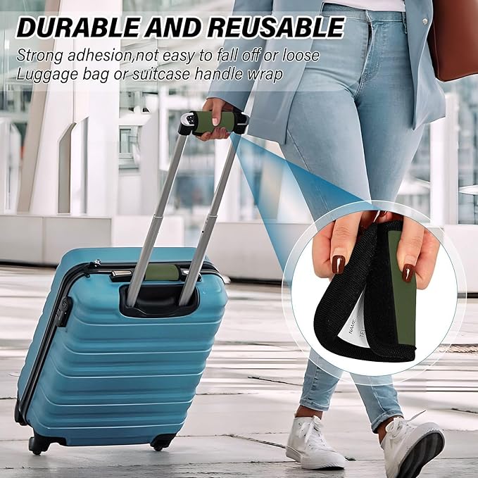 DOMIKING Amy Green Luggage Handle Wraps for Suitcase Luggage Identifier Soft Luggage Tags Grip for Travel Bag Suitcase Luggage Covers Wraps Travel Accessories, 2 Pack